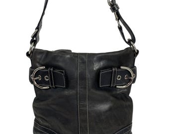Y2K COACH 1452 Soho Black Leather Convertible Buckle Crossbody Shoulder Bag