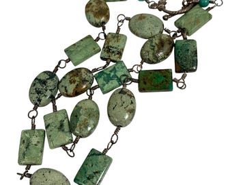 Oval and Rectangle Green Turquoise Necklace Native American-Style 19.4 Grams