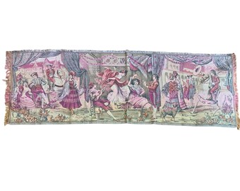VTG Italian Tapestry Wall Hanging Elegant 19th Century Garden Scene Courting
