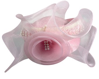 Pink Womens Church Derby Fascinator Hat Pearl Trim Large Bow By Bertha B. Simon