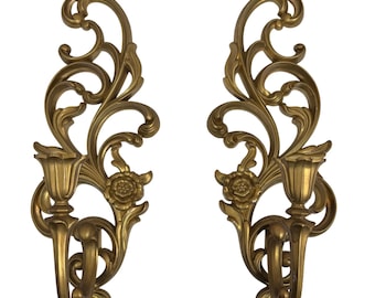Vtg SYROCO 2 Piece Set Candle Wall Sconce Hollywood Regency Style Mid Century