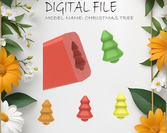 May include: A digital file for a polymer clay bead roller with a Christmas tree design. The file includes a red roller with a Christmas tree cutout and four different colored Christmas trees.