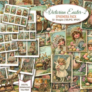 Vintage Osterkarten Set2. Druckbare viktorianische Bunny Lady Postkarten, Illustrationen. Für Junk Journals. DIGITALER DOWNLOAD. 32 Bilder