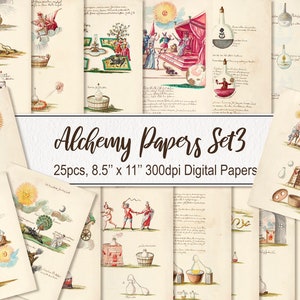 Antique Alchemy Paper Pages Set3. Thesaurus Thesaurorum.  DIGITAL DOWNLOAD. Commercial Use. Vintage Old Illustration.Scrapbook, Junk Journal