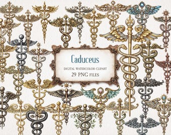 Caduceus Hermetic Symbol Vintage Clipart. Digital Download. Commercial Use. 29 PNG