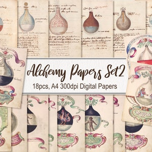 Antique Alchemy Paper Pages Set2. DIGITAL DOWNLOAD. Commercial Use. Vintage Old Illustration. Magic Witchy Scrapbook, Printable Junk Journal