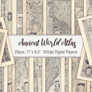 Antiker Weltatlas Antike Alte Landkarten. DIGITALER DOWNLOAD. Kommerzielle Nutzung. Vintage Illustration. Reise Scrapbook, druckbares Junk Journal Papier