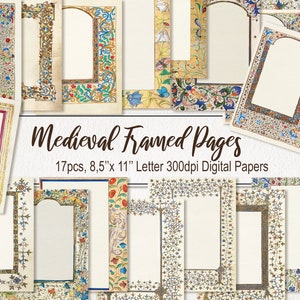 Vintage Medieval Illuminated Manuscript Frame Journal Pages