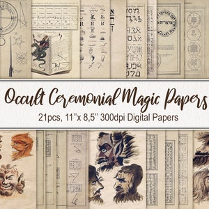 Pages de papier magique occulte. TÉLÉCHARGEMENT NUMÉRIQUE. Un usage commercial. illustration ancienne vintage. Barrette. Magic Witchy Scrapbook imprimable Junk Journal