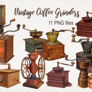 Vintage Old Coffee Grinders. DIGITAL DOWNLOAD. PNG Clip Art. Transparent Background. Antique Clipart. Commercial Use. Grinder Illustration.