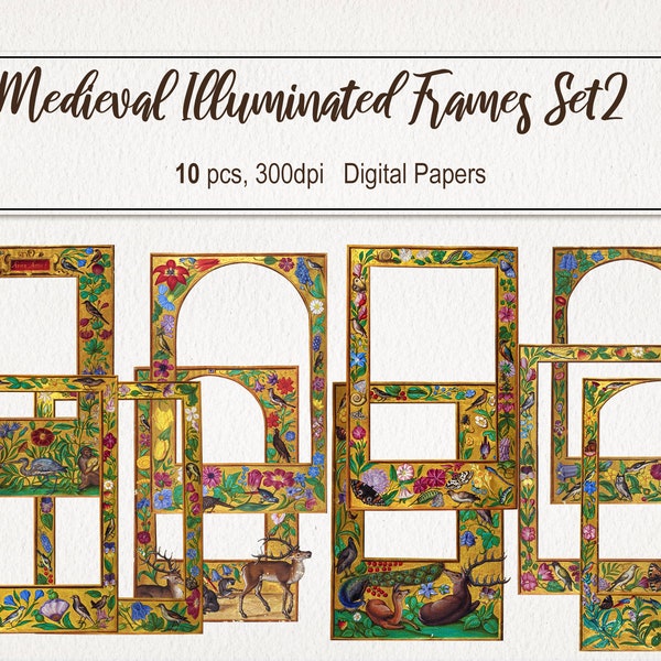 Medieval Illuminated Frames PNG Files. DIGITAL DOWNLOAD. Antique Vintage Old Manuscript Frame  Illustrations. Commercial Use Clipart