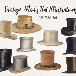 Vintage Victorian Tall Hat Clipart. DIGITAL DOWNLOAD. Commercial Use.  Antique Fashion Watercolor Illustrations. PNG. Scrapbook Junk Journal