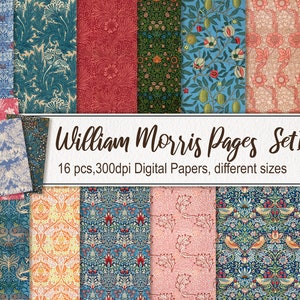 William Morris Pattern Pages Set 1. DIGITAL DOWNLOAD. Commercial Use. Antique Vintage Illustrations Bundle.  Junk Journal Scrapbooking