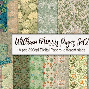 William Morris Pattern Pages Set 2. DIGITAL DOWNLOAD. Commercial Use. Antique Vintage Illustrations Bundle.  Junk Journal Scrapbooking