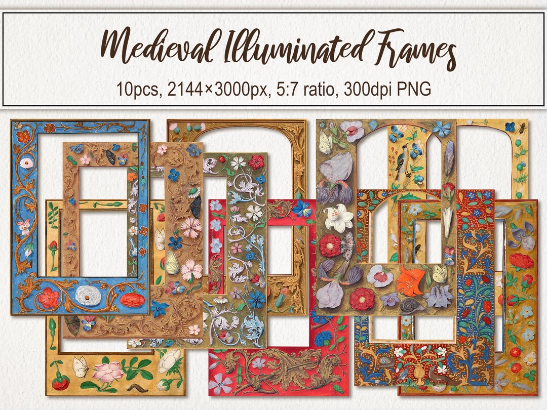 Medieval Illuminated Frames PNG Files. DIGITAL DOWNLOAD. Antique ...