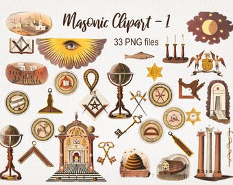 Masonic Freemason Esoteric Clipart. Digital Download. Antique Illustrations. Scrapbooking Junk Journal Ephemera. 33 PNG