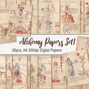 Antike Alchemie Papier Seiten Set1. DIGITALER DOWNLOAD. Kommerzielle Nutzung. Vintage alte Illustration. Magic Witchy Scrapbook, druckbares Junk Journal