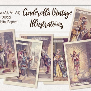Assepoester sprookje boek Vintage antieke oude illustraties. DIGITAAL DOWNLOADEN. Afdrukbare Wall Art kinderen kinderkamer Poster Scrapbook Journal