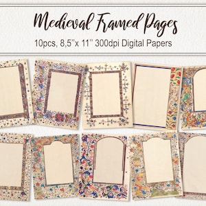 Vintage Medieval Illuminated Manuscript Frame Journal Pages