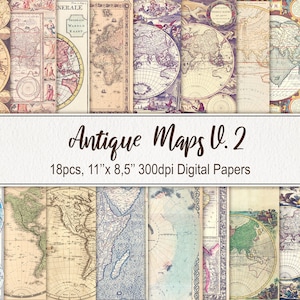 Antike alte Landkarten Set2. DIGITALER DOWNLOAD. Kommerzielle Nutzung. Vintage Atlas Illustration. Reise Scrapbook, druckbares Junk Journal Papier
