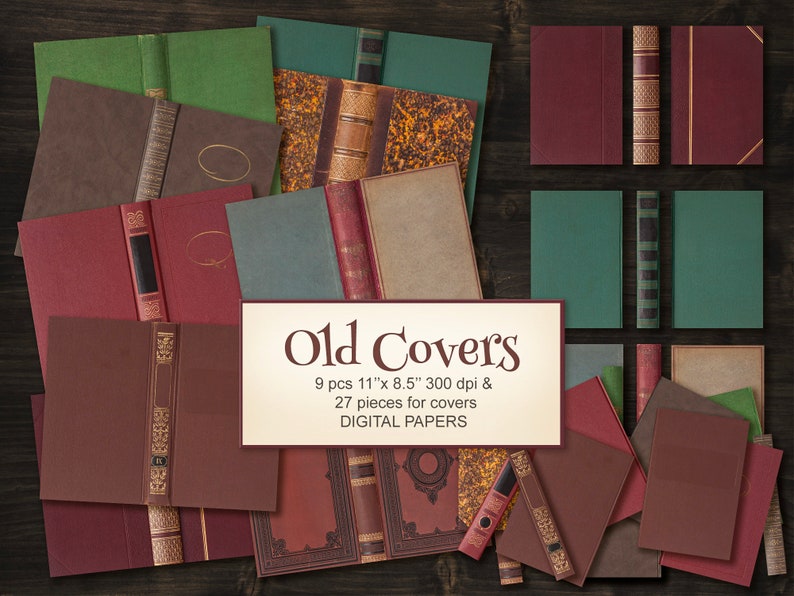 Old Book Covers, Matching Spines. Printable Digital Vintage Antique