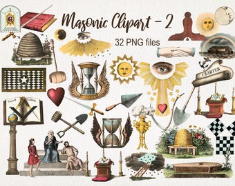 Masonic Freemason Esoteric Clipart. Digital Download. Antique Illustrations. Scrapbooking Junk Journal Ephemera. 32 PNG