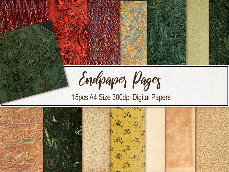 Endpaper Printable Junk Journal Pages. Old Original Antique Book Paper ...