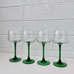 Vintage Green Stem French Wine Glasses Set of 4