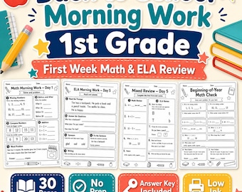 Pacote de atividades matinais para o 1º ano do Ensino Fundamental, revisão de matemática e língua inglesa (download digital)