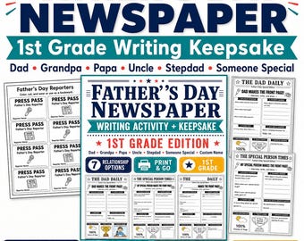 Jornal para imprimir para o Dia dos Pais, presente para o papai/avô do 1º ano, atividade de escrita para pessoa especial