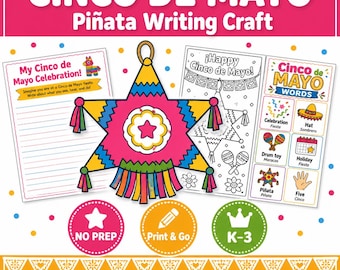 Oficina de escrita com pinhata para o Cinco de Mayo | Atividade imprimível para alunos do jardim de infância ao 3º ano (Download digital)