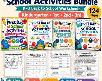 First Day of School Activities Bundle K-3 Math ELA Worksheets (Digital Download)
