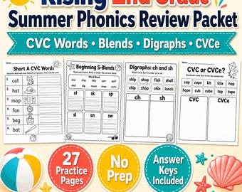 Pacote de Alfabetização Fonética para o Verão (Alunos do 2º Ano): Palavras CVC, Encontros Consonantais e Dígrafos (Download em PDF)