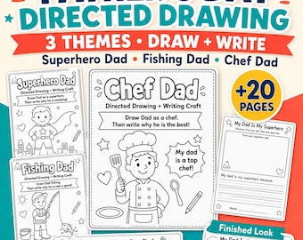 Atividade de desenho guiado para o Dia dos Pais e atividade de escrita para crianças (Download em PDF)