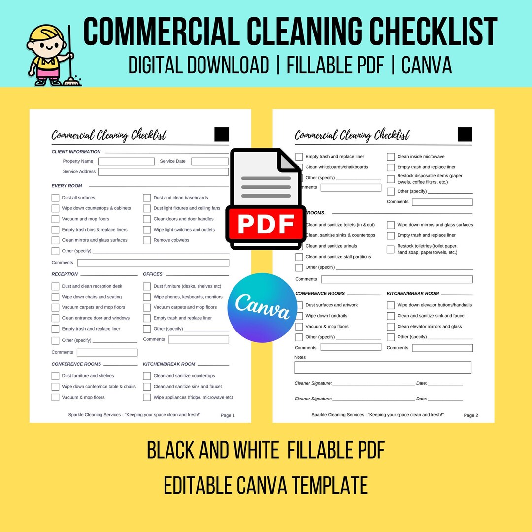 Commercial Cleaning Checklist: Printable Office Cleaning PDF - Etsy UK