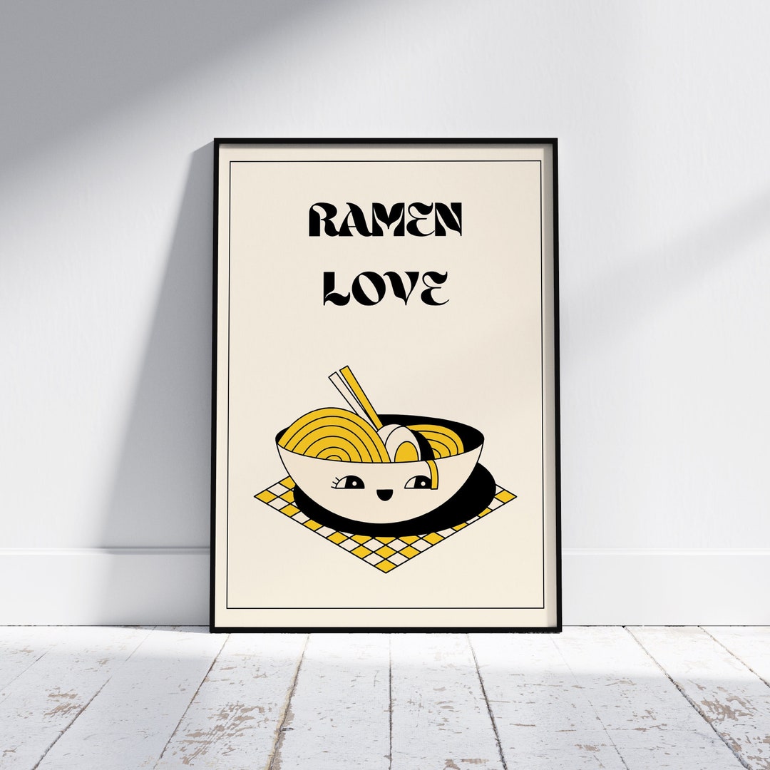 Ramen Love Printable Wall Poster, Retro Kitchen Noodle Wall Decor, Cute