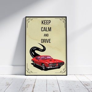 Keep Calm And Drive Printable Poster, Retro Vintage Classic Car Wall Art, 1969 Chevrolet Camaro SS Poster, Chevy Camaro Printable Wall Art