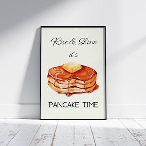 Printable Pancake Print Wall Poster, Rise and Shine, Retro Kitchen Wall Decor, Cute Digital Wall Print, Kitchen Poster, Pancake Lover Gift