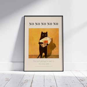 Fun Black Cat Poster, Cute Cat Poster, Cute Kitten Illustration, No No No Printable Wall Art, Cat Lover Gift, Funny Cat Poster