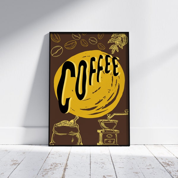 Coffee Printable Poster, Kitchen Wall Art, Coffee Wall Art, Coffee Lover Gift, Coffee Poster Wall Print, Coffee Shop Decor, Digital Download