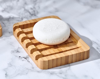 Bamboo Waterfall Soap Dish, Self Draining, Natural Bathroom & Kitchen Accessory