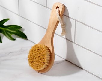 Cepillo corporal seco de bambú, cerdas de sisal natural, cepillo exfoliante