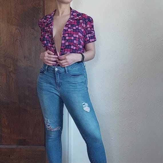 RARE 2000s Abstract Pink and Purple Patterned But… - image 5