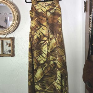 90s Yellow Patterned Maxi Dress | Vintage Yellow and Tan Dress