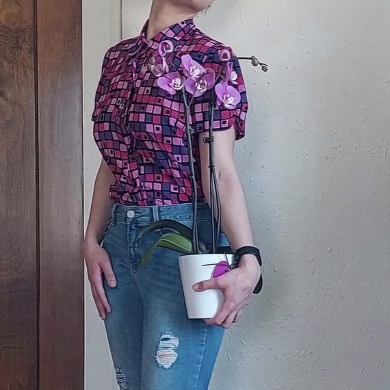 RARE 2000s Abstract Pink and Purple Patterned But… - image 2