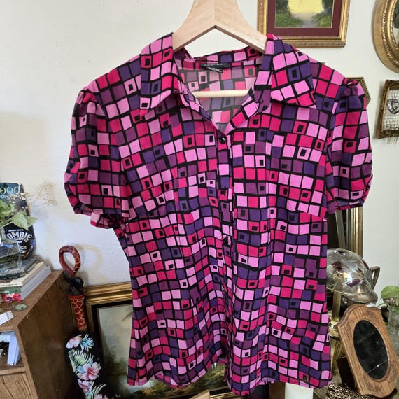 RARE 2000s Abstract Pink and Purple Patterned But… - image 1