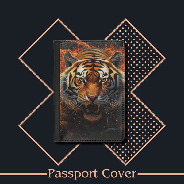 Passport Cover Tiger Fierce, Passport Case, Leather Passport Holder, Travel Gift, Traveler's Gift, Travel Wallet, Travel Accessories