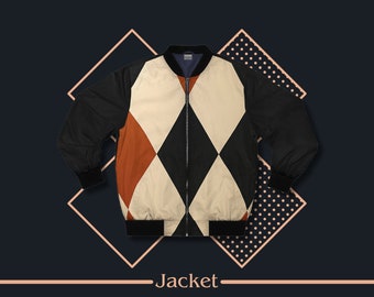 Mens Jacket Retro Pattern, Bomber Jacket, Gift for Him, Mens Coat, Retro Jacket, Jacket for Men, Christmas Gift, Birthday Gift
