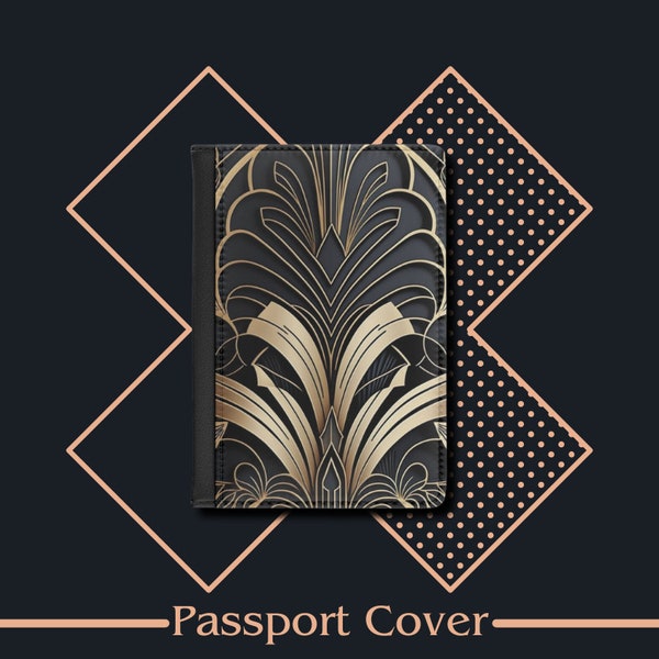 Passport Cover Black and Gold, Passport Case, Leather Passport Holder, Travel Gift, Traveler's Gift, Travel Wallet, Travel Accessories