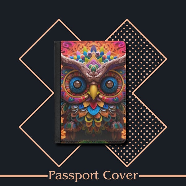 Passport Cover Owl Brightly Colored, Passport Case, Leather Passport Holder, Travel Gift, Travelers Gift, Travel Wallet, Travel Accessories